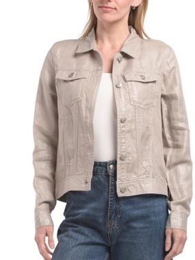JONES & CO JONES NEW YORK linen blend metallic twill jean jacket